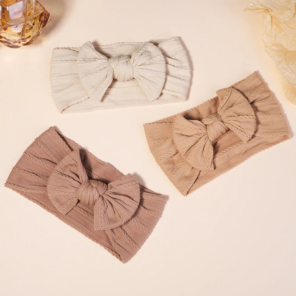 3Pcs Girls Cable Knit Turban Baby Bows Headbands For Children Elastic Kids Hair Bands Newborn Toddle Headwrap Hair Accessories