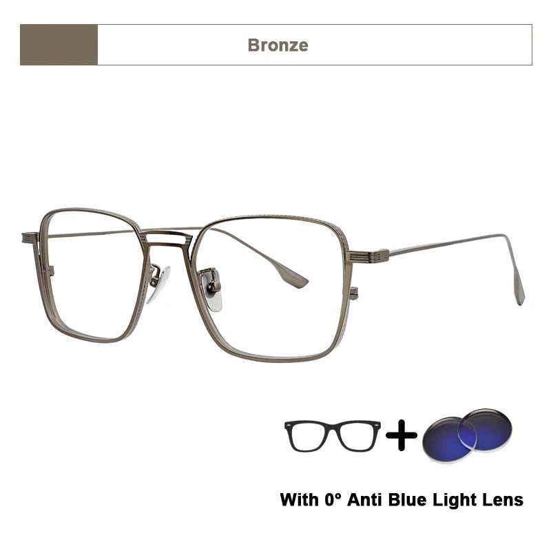 American Design Men Square Frames Handmade Retro Pure Titanium Glasses Thick Edges Business Eyeglasses Suitable for Large Faces
