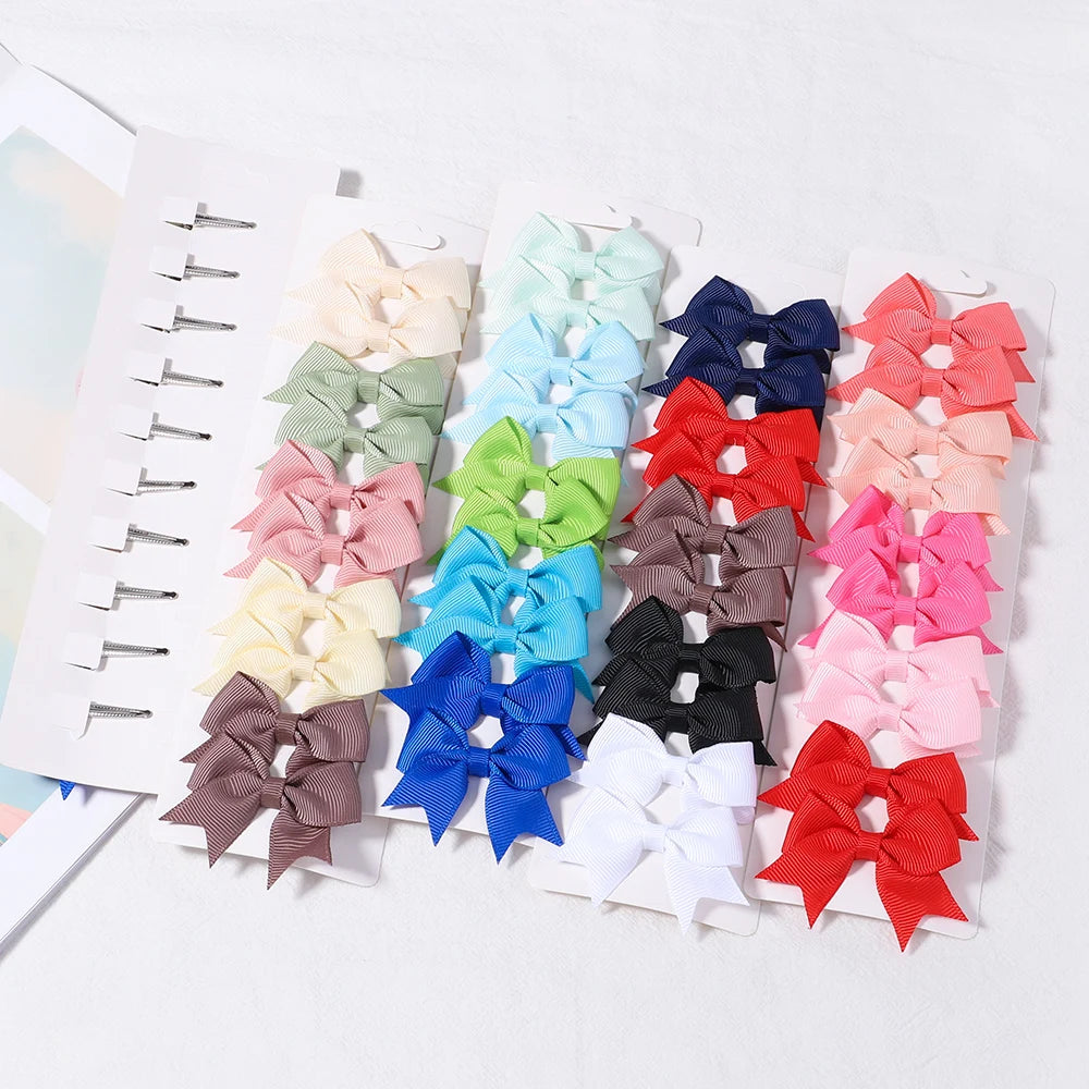 10Pcs/Set New Solid Ribbon Bowknot Hair Clips For Baby Girls Handmade Cute Bows Hairpin Barrettes Headwear Kids Hair Accessories