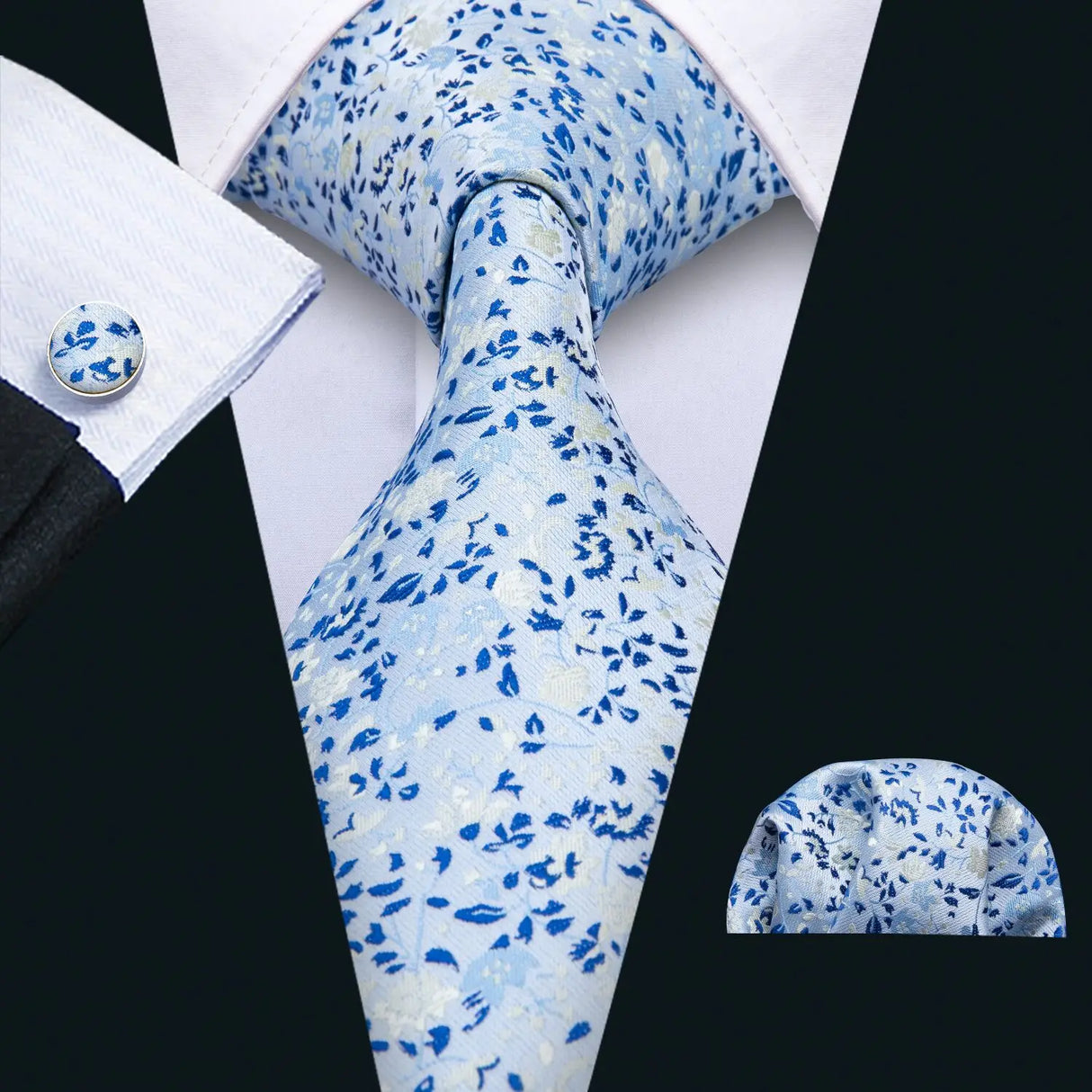 New Blue Silk Ties High Quality For Men Classic Plaid Woven Handkerchife Cufflinks Sets Groom Wedding Designer Barry.Wang 1535