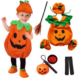 Kids Halloween Party Costume Romper with Hat Shoes Toddler Pumpkin One-Piece Boy Girl Baby Jumpsuit Cosplay Clothing Set 1-10T
