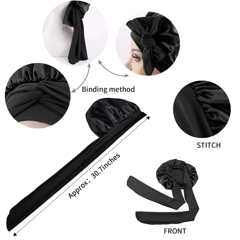 Women Big Size  Satin Cap for Sleeping Hat Night Sleep Cap Hair Care Silk Bonet Stain Hair Cap for Women Curly Springy Hair