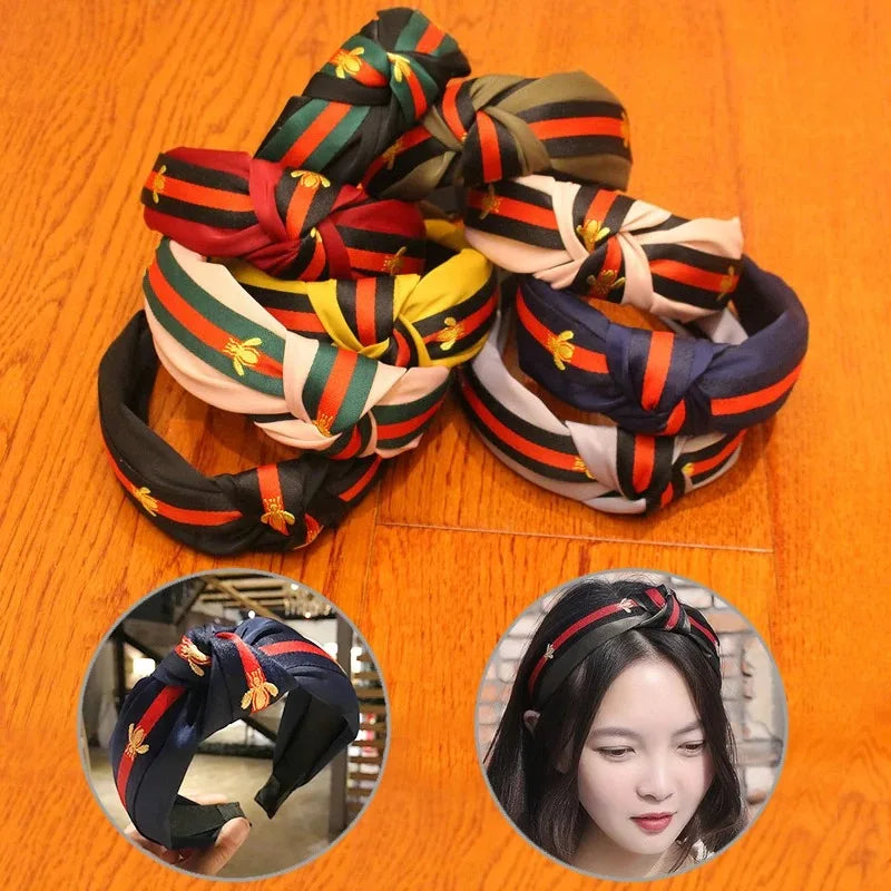 2025 New Fashion Hairband Headband For Women Fashion Turban Striped Hair Band Bee Pattern Print Hair Accessories