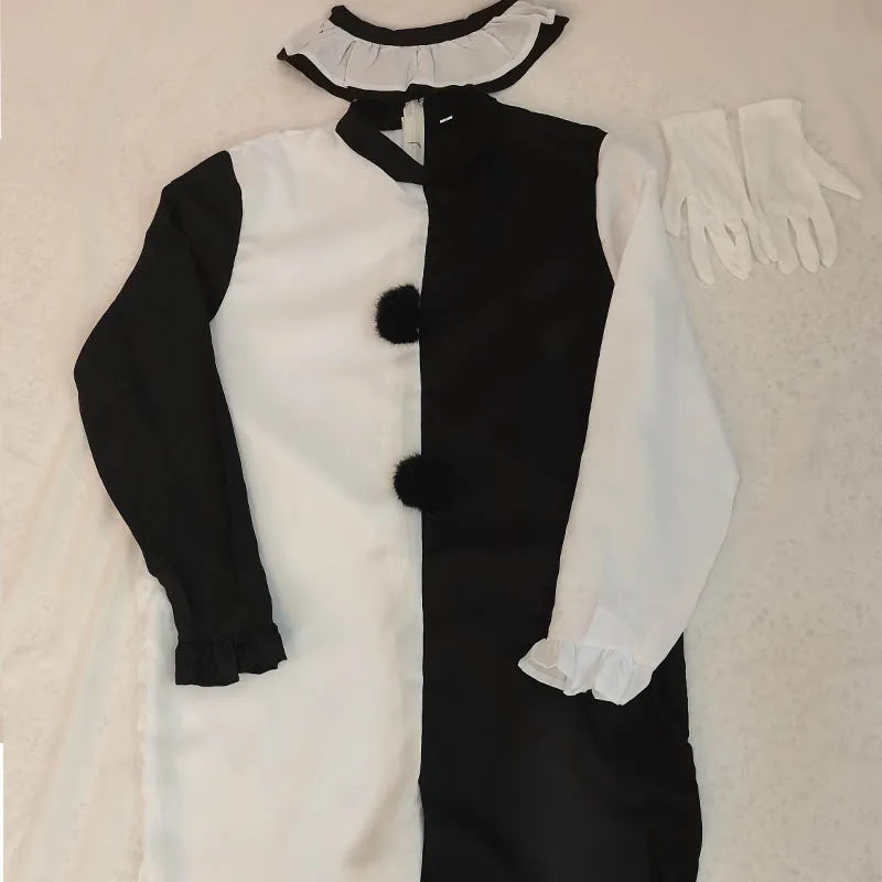 Terrifierr Cosplay Costume Female/Male Horror Carnival Party Skin-Tight Black White Killer Clowns Jumpsuit for Halloween Costume
