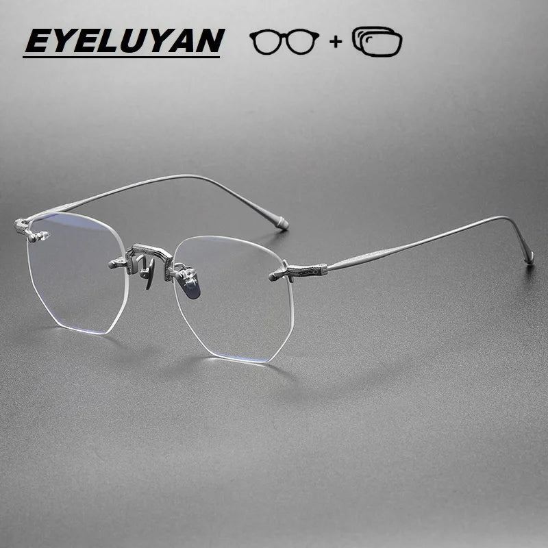EYELUYAN Prescription Glasses 1.61 MR-8 Anti Radiation Aspheric Lens Myopia Optical Rimless Eyeglasses Pure Titanium Frame