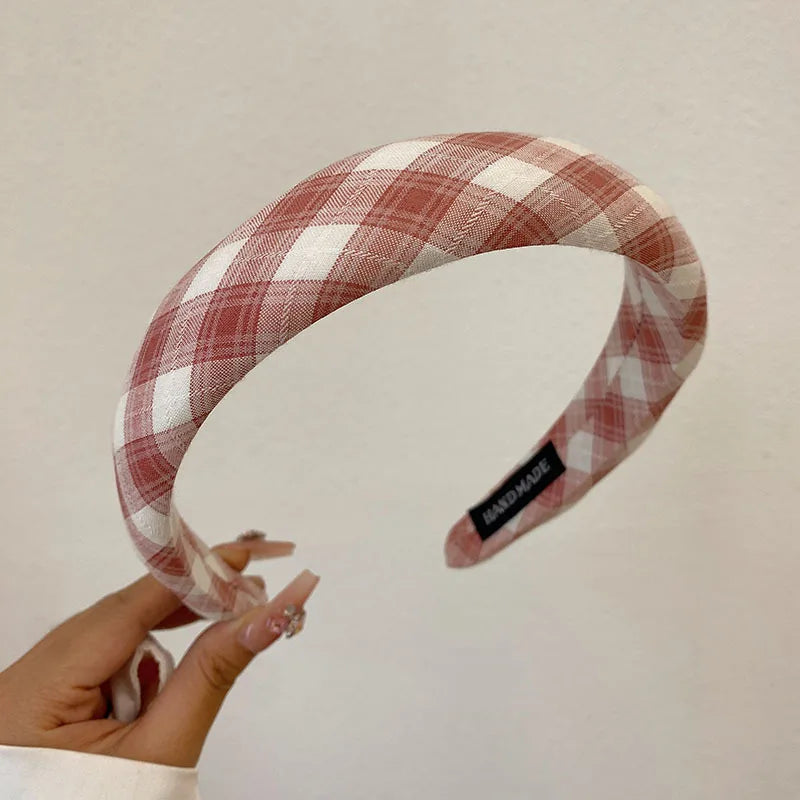 Fashion Vintage Elastic Hair Band Lattice Print Sponge Headband Womens Girl Wide Side Hairband Hair Hoop Female Hair Accessories