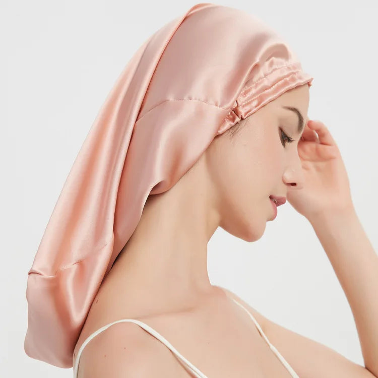 Luxury Comfortable Solid100% Real Silk Long Nightcap Hair Care Perm Beauty Sleeping Hat