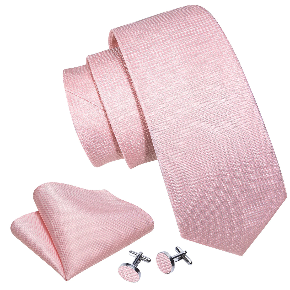 Elegant Pink Ties For Men Luxury Silk Stripe Pocket Square Cufflinks Set Fashion Male Necktie Groom Wedding Gift Barry.Wang 5090