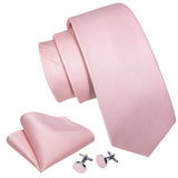 Elegant Pink Ties For Men Luxury Silk Stripe Pocket Square Cufflinks Set Fashion Male Necktie Groom Wedding Gift Barry.Wang 5090