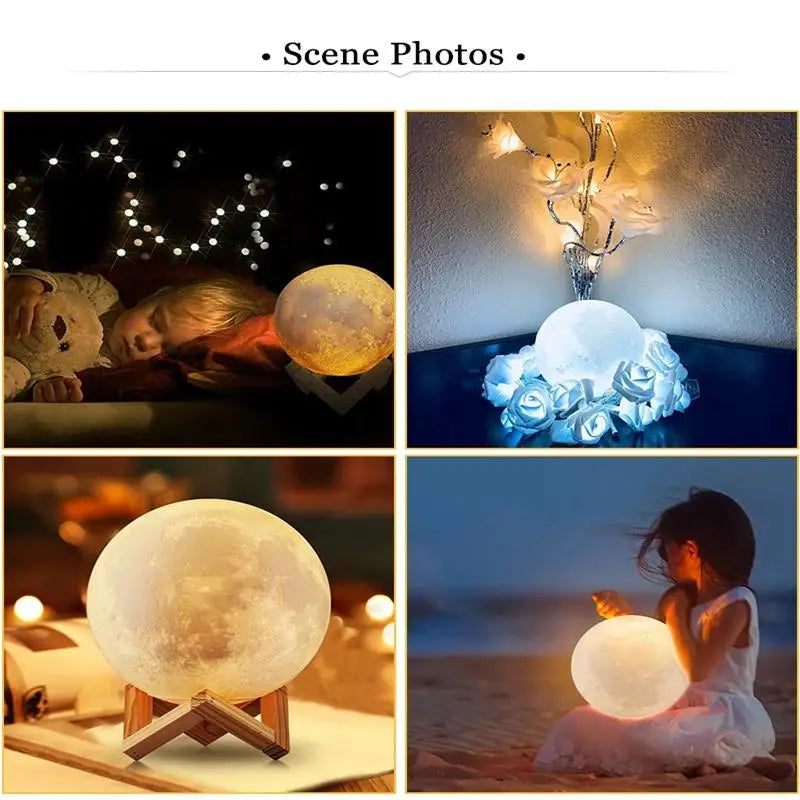 LED Night Light Moon Lamp DIY Starry Lamp Full Moon 3D Lamp Bedroom Decor Kids Birthday Gift Battery Power with Wooden Stand