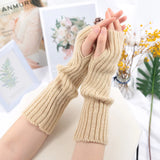 Women Fingerless Anime Gloves Arm Warmers Goth Knitted Kawaii Lolita Gloves Wrist Sleeves Harajuku Mittens Y2k White Accessories