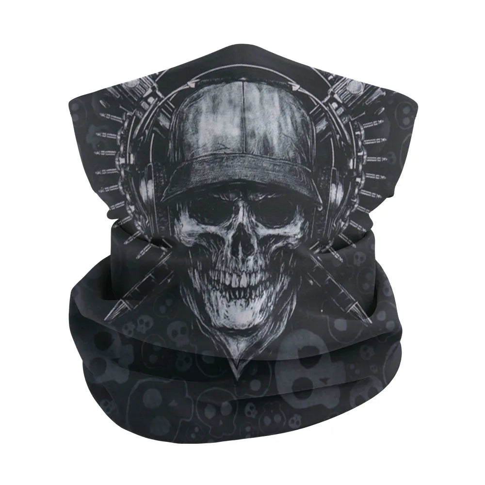 Seamless Face Bandana for Men Women Skull Printing Breathable Halloween Decor Neck Gaiter for Cycling Fishing Undercap Scarf