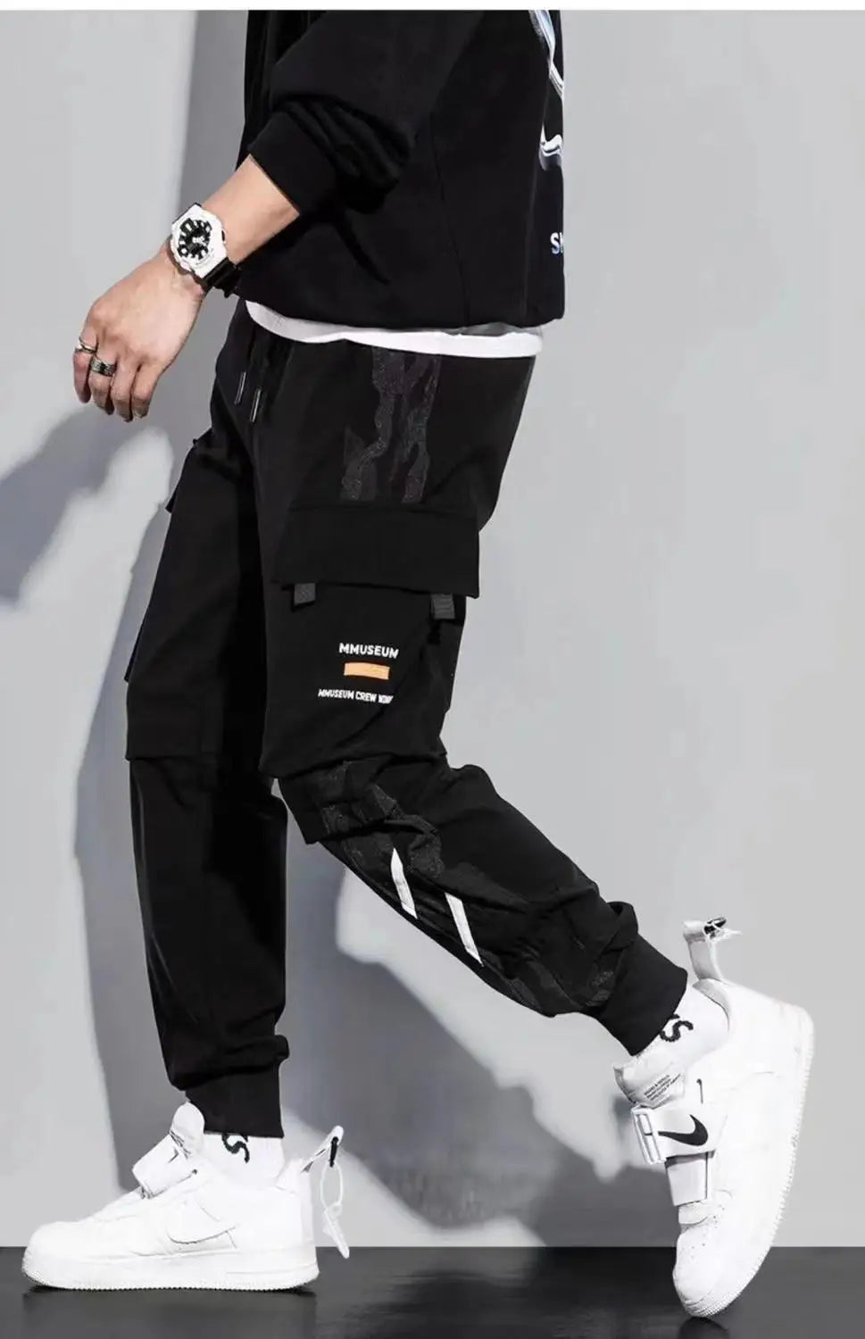 Classic Streetwear Casual Pants Men Ribbons Harem Jogging Pants Male Slim Fit Spring Cargo Pants Multi-Pockets Women Trouser J5