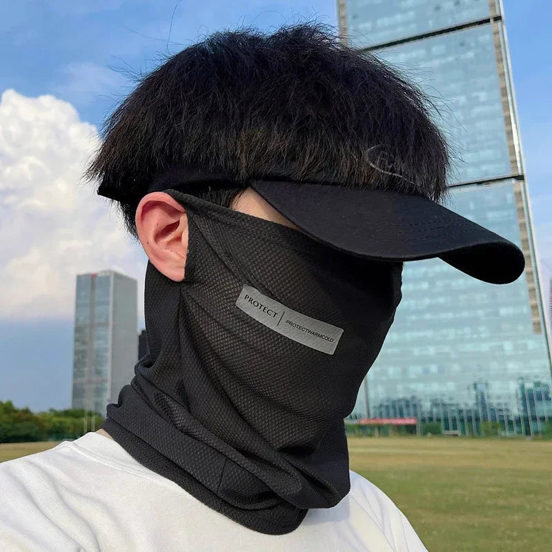 Ice Silk Sunscreen Mask For Men Women Outdoor Cycling Face Cover Solid Color Neck Wrap UV Protection Ear Bandana Scarf Summer