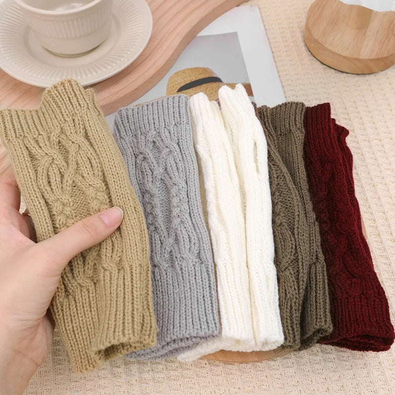 Women Long Fingerless Gloves Winter Thicken Mitten Twist Knitted Warmer Arm Sleeve Thin Casual Soft Fingerless Unisex Gloves