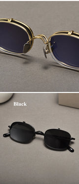 Vintage Titanium Square Glasses Frame with Flip Up Sunglasses Women Brand Designer Eyeglasses Men Trendy Semi Rimless Eyewear