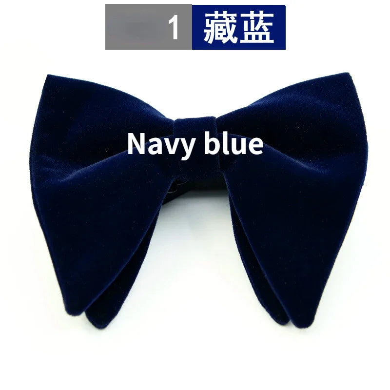 Men's Business Bow Tie Velvet  Royal Blue Burgundy Double Deck Big Bowtie Fashion New Mens Wedding Horns Bowties Gifts for Men