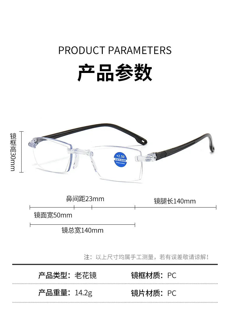 Luxury Blue Light Blocking Reading Glasses Women Men Cutting Frame Presbyopia Eyeglasses HD Lens Farsighted Prescription Eyewear