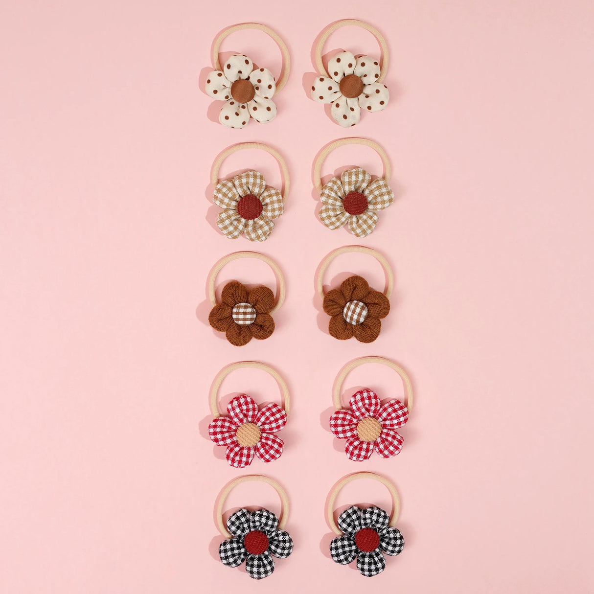 10Pcs/Set Girls cute Hair Loop Childrens Hair Ties with Flowers Elastics Ponytail Holders Pigtails Rubber Band Hair Accessories