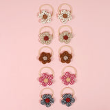 10Pcs/Set Girls cute Hair Loop Childrens Hair Ties with Flowers Elastics Ponytail Holders Pigtails Rubber Band Hair Accessories