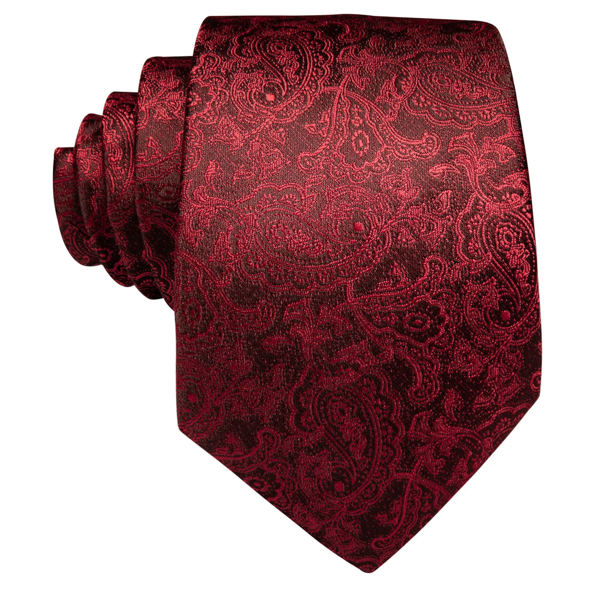 Hi-Tie Men Fashion Necktie Burgundy Paisley Handkerchief Cufflinks for Tuxedo Accessory Classic Silk Luxury Gift Tie for Men