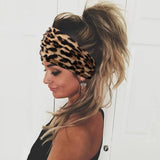 Leopard Print Headbands for Women Wide Boho Turban Head Wraps Cotton Knotted Elastic Hairbands Non Slip Workout Hair Accessories