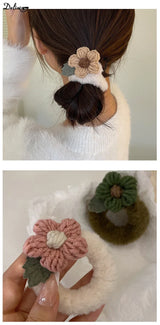 Newest Korean Woman Cute Plush Flower Hairband Elastics Hair Band Scrunchies Hair Ties Ladies Ponytail Hold Hair Accessories
