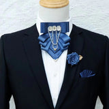 Original Fashion Tassel Rhinestone Bow Tie British Business Banquet Dress Collar Flowers Men's Wedding Bow-tie Brooch 3 Pcs Set