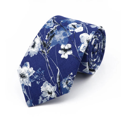 New Chic Floral Tie For Men Women 100% Cotton Beautiful Elegant Flower Necktie White Blue Narrow Skinny Wedding Casual Cravat