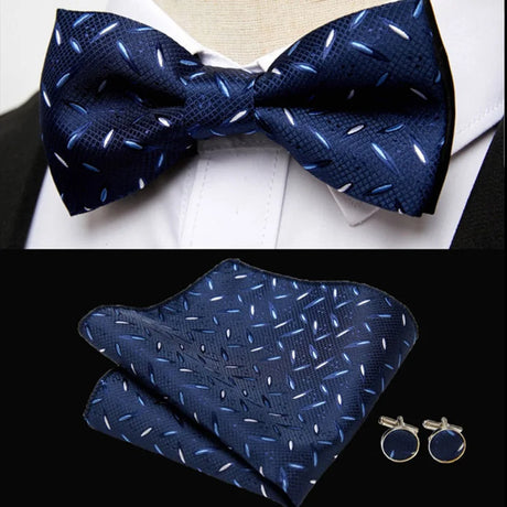 HUISHI Classic Blue Bowties For Men  Paisley Floral Bow Tie Pocket Square Cufflinks Suit Set Wedding Party Plaid Solid Butterfly