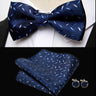 HUISHI Classic Blue Bowties For Men  Paisley Floral Bow Tie Pocket Square Cufflinks Suit Set Wedding Party Plaid Solid Butterfly