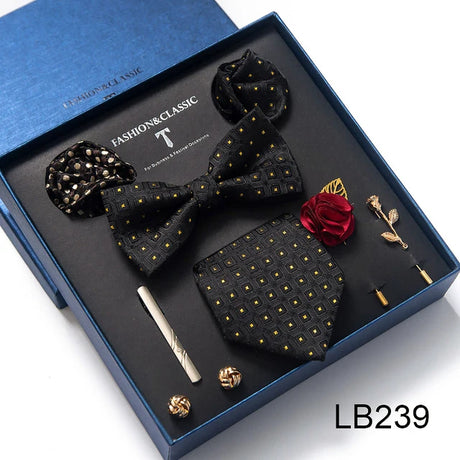 Brand Newest Design Silk Tie Set Handkerchief Pocket Squares Cufflink Bow Tie Clip Necktie Set Bussiness Wedding Suit Gift Box