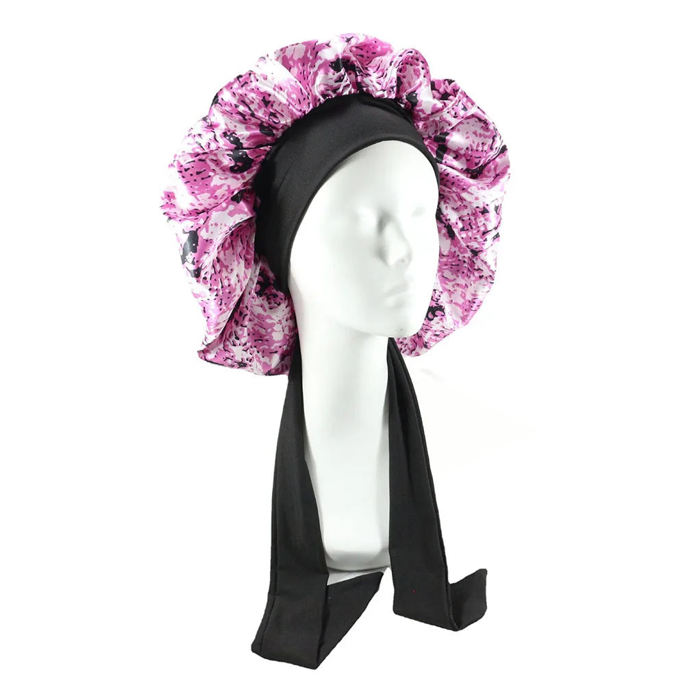 Women Big Size  Satin Cap for Sleeping Hat Night Sleep Cap Hair Care Silk Bonet Stain Hair Cap for Women Curly Springy Hair