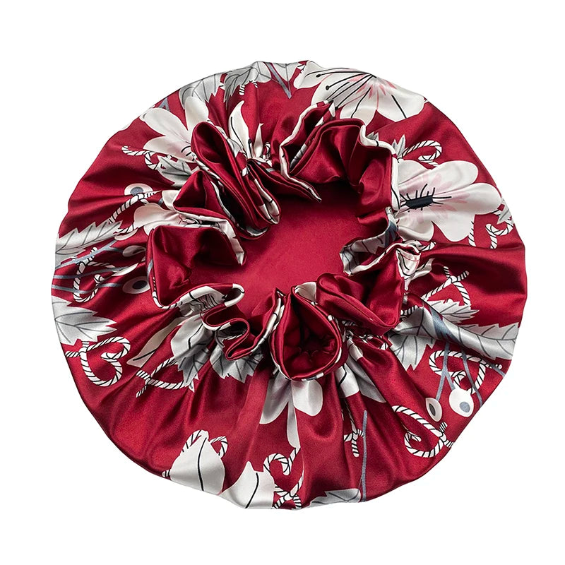 Double Layer Silky Satin Bonnet Women Sleeping Cap Large Reversible Satin Linned Night Sleep Headwrap Hat Hair Wrap Accessories