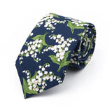 New Chic Floral Tie For Men Women 100% Cotton Beautiful Elegant Flower Necktie White Blue Narrow Skinny Wedding Casual Cravat