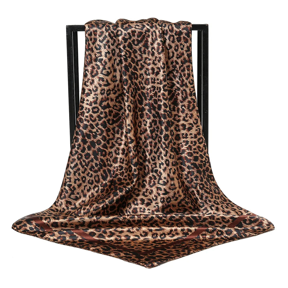 BOHOWAII Fashion Leopard Scarf Hijab Shawl Silk Feeling Hair Ties Satin Square Turbans Cheetah Animal Print Head Wrap Scarves