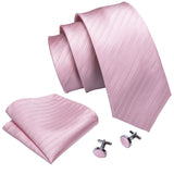 Elegant Pink Ties For Men Luxury Silk Stripe Pocket Square Cufflinks Set Fashion Male Necktie Groom Wedding Gift Barry.Wang 5090