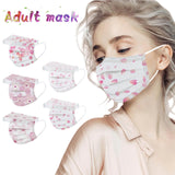 50pcs Mask Adult Net Yarn Flowers Four-Layer Disposable Protective Printing Mask Mouth Face Mask Breathable Earloops