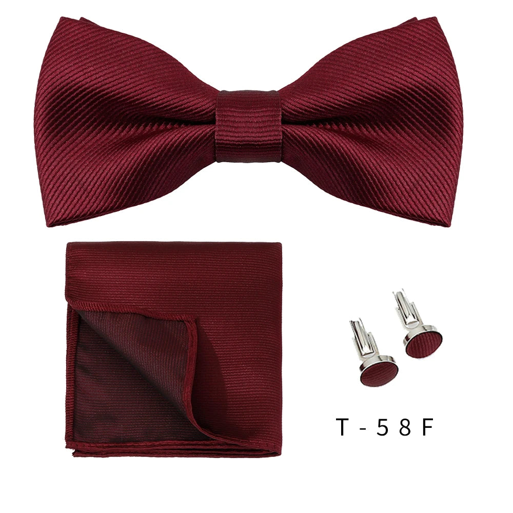 Men Ties Set Solid Color Bowtie Cravat Cufflinks Handkerchief Fashion Butterfly Party Wedding Bow Ties For Men Shirt Accessories