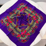 70*70cm Russian Floral Square Scarf Women Luxury Flower Printed Bandana Head Wraps Ethnic Handkerchief Headband Scarves