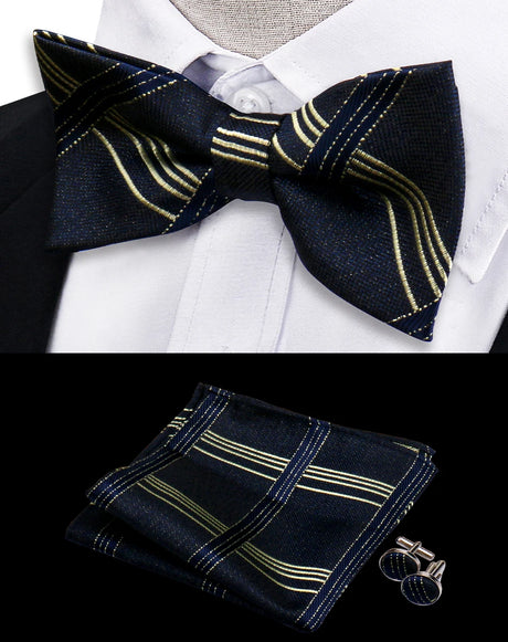 3pcs Bow Tie For MenBowtie Handkerchief Cufflinks Set For Shirts Fit Business Wedding Butterfly Paisley Pocket Square Bowtie Man