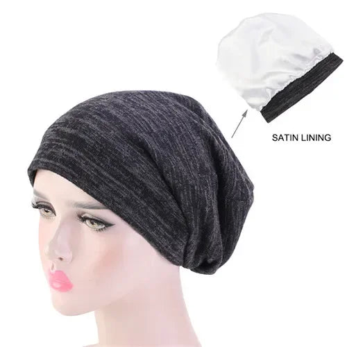 Unisex Men Women Beanie Cotton Night Sleep Cap Bonnet Chemo Hat Headwear Turban Baggy Hair Care Nightcap Pullover Hat Solid Colo
