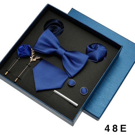 Tie Pocket Square Set Box Gift For Men Women Wedding Party Business Neck Tie Cufflinks Brooch Handky Solid Color Wholesale