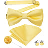 Hi-Tie Luxury Gold Silk Bow Ties for Men Fashion Men's Yellow Bowtie Handkerchief Cufflinks Brooch Set butterfly  Wedding Set
