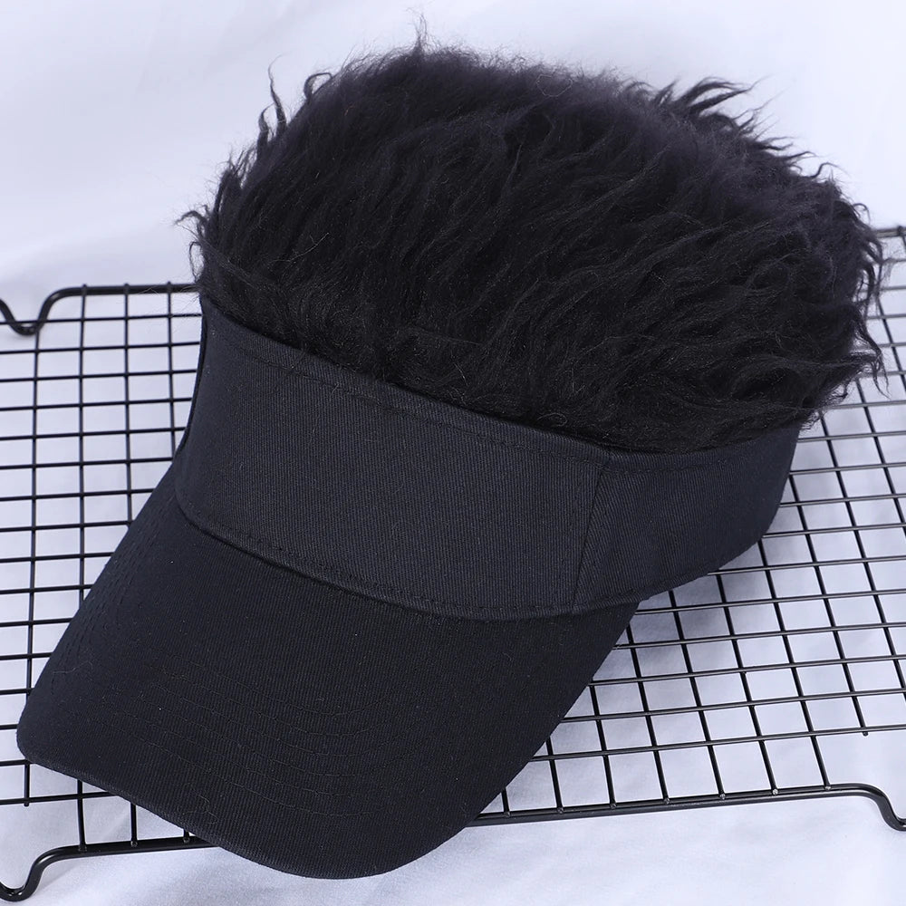 Men Women Casual Concise Sunshade Adjustable Sun Visor Baseball Cap with Spiked Hairs Wig Baseball Hat with Spiked Wigs