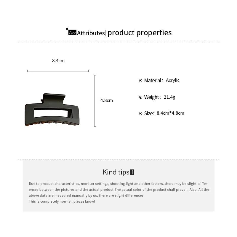 Black Square Cross Large Acrylic Hair Clamps Claw Clips for Women Matte Frosted Geometric Shark Clips Minimalist  Daily Headwear