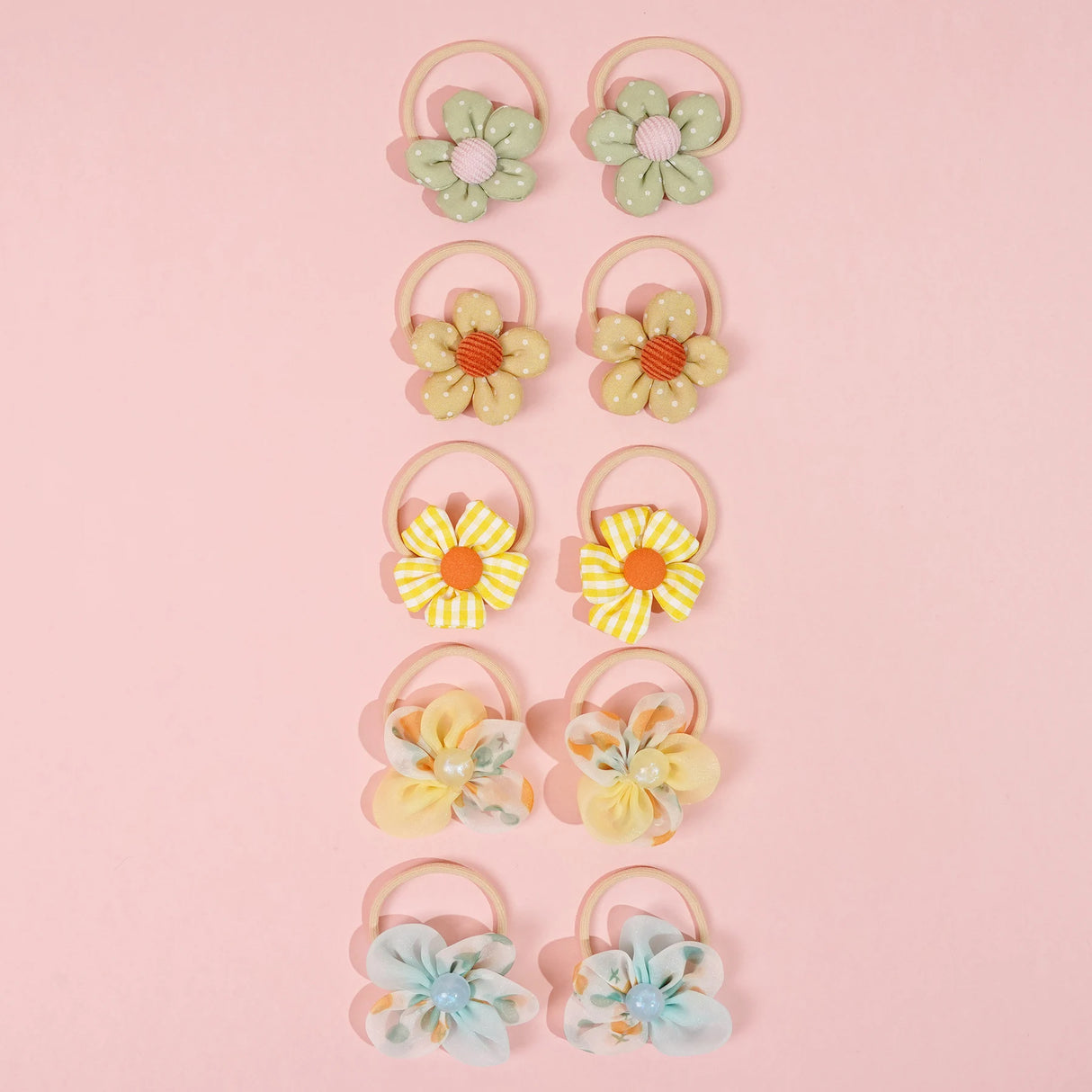 10Pcs/Set Girls cute Hair Loop Childrens Hair Ties with Flowers Elastics Ponytail Holders Pigtails Rubber Band Hair Accessories