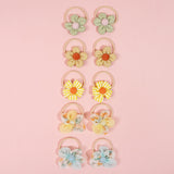 10Pcs/Set Girls cute Hair Loop Childrens Hair Ties with Flowers Elastics Ponytail Holders Pigtails Rubber Band Hair Accessories