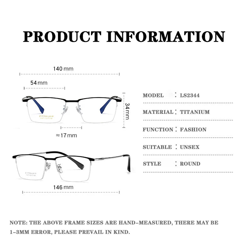 2023 New Titanium Half Frame Glasses Business Square Eyeglass Frames Myopia Hyperopia Prescription Eyeglasses Eyewear