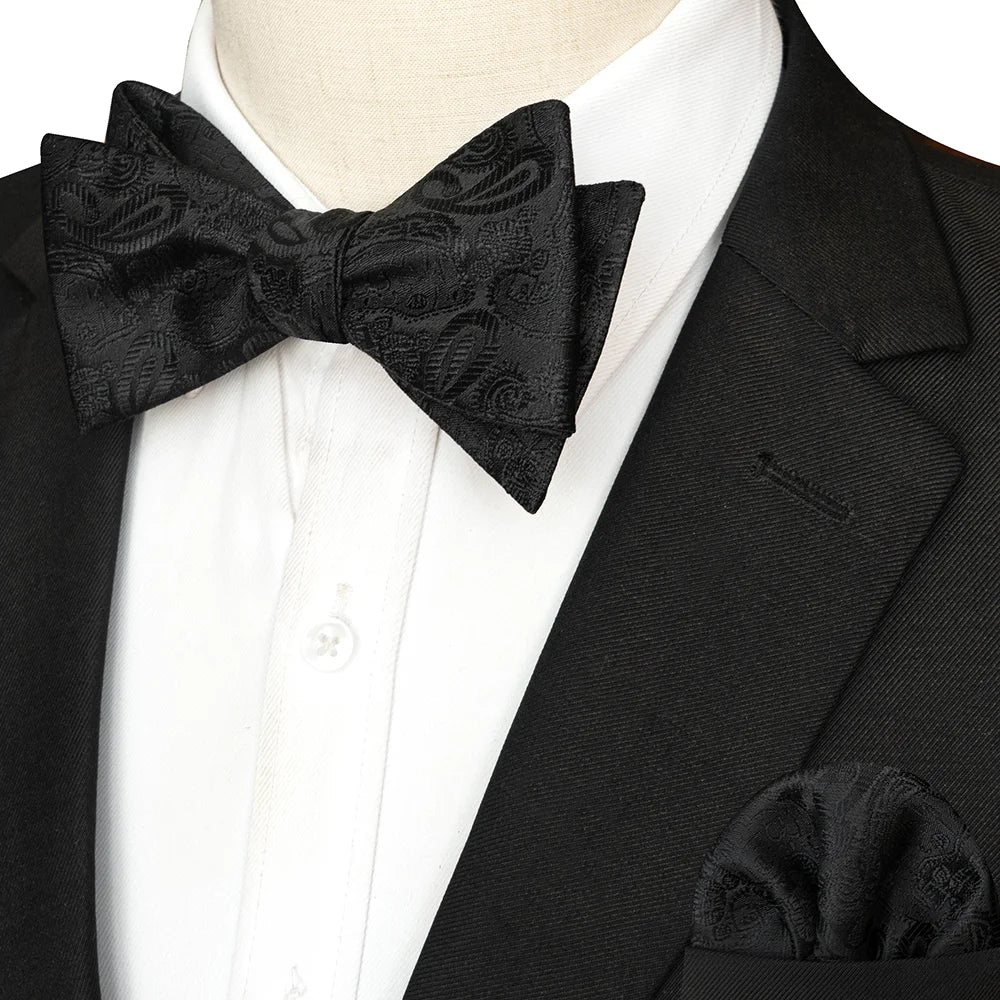 EASTEPIC Striped Bow Tie for Men Hanky Set Plaid Accessory Paisley Neckwear Floral Design Polka Dot Pure Black Evening Party